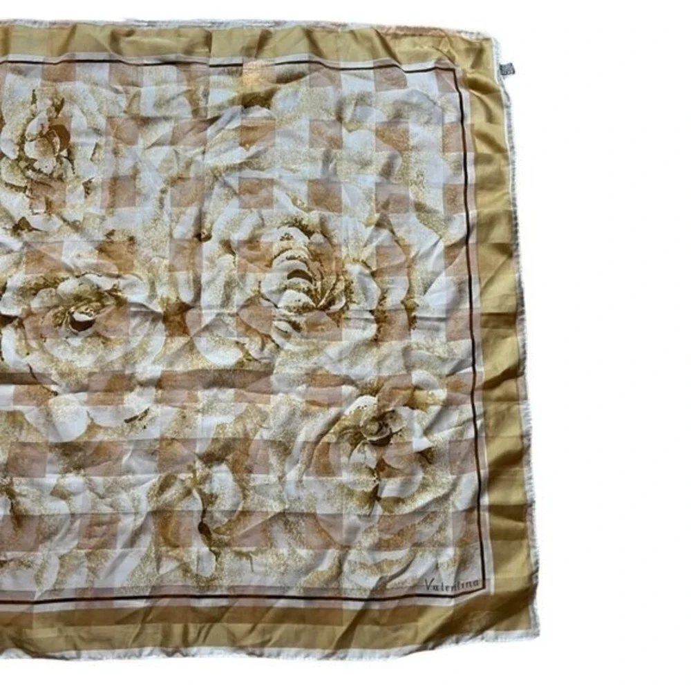 Vintage Terital Gruppo‎ Italian Scarf Beige Brown Rose Floral Pattern